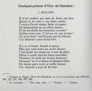 Une reproduction d'un poème d'Othon III de Grandson